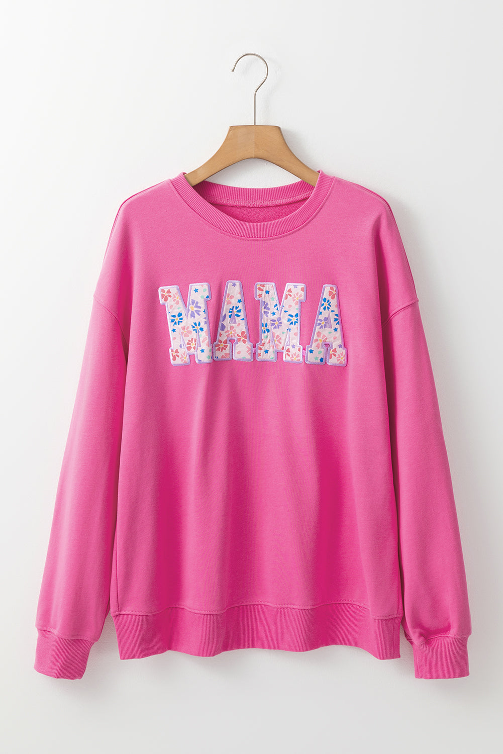 Rose Red Floral MAMA Embroidered Graphic Pullover